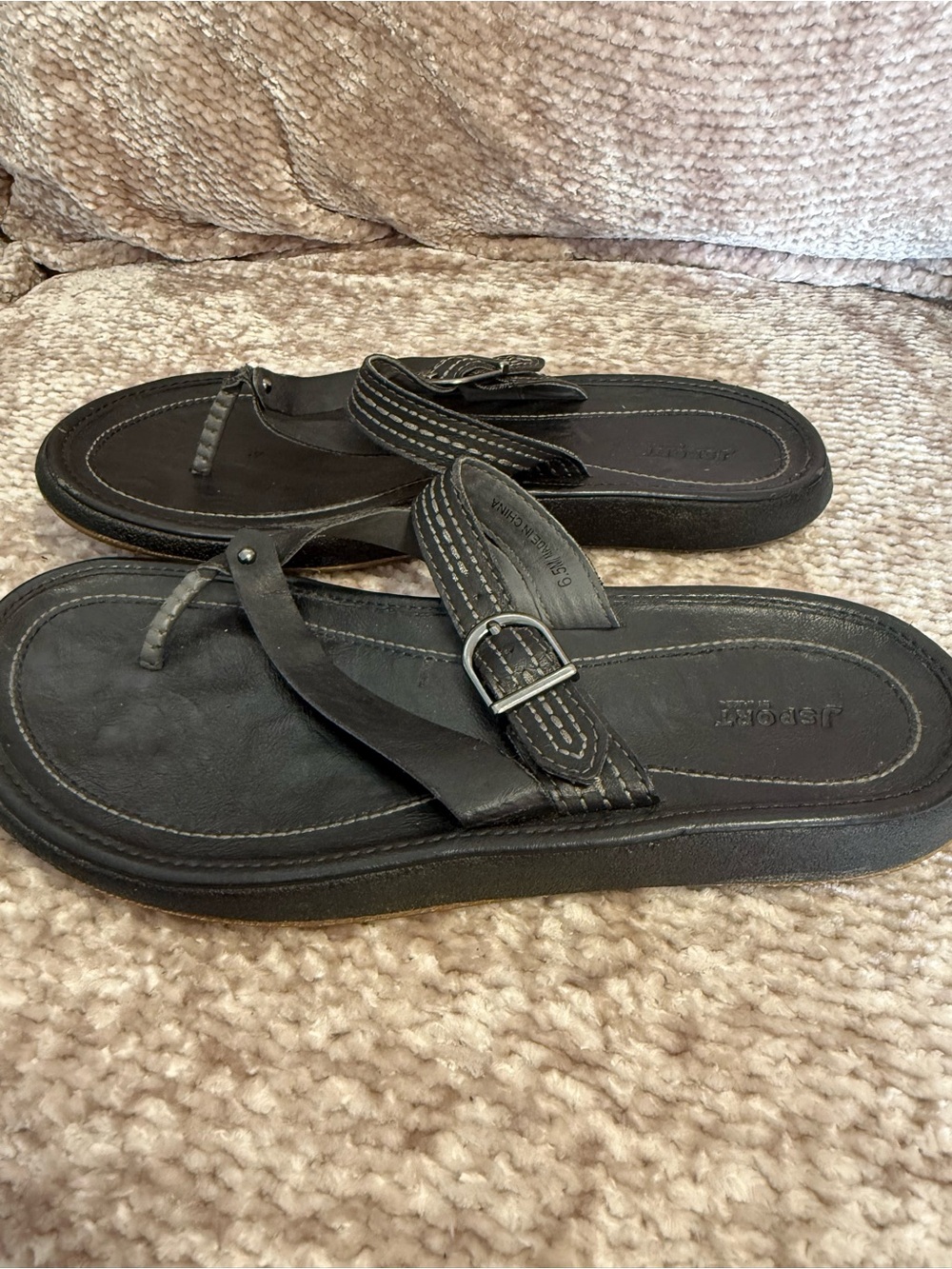 Jsport 6.5 Leather Flip Flop Black Sandal